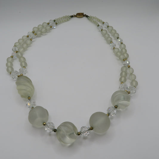 Vintage Frosted Glass & Crystal Sculptural Necklace