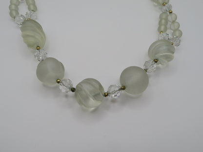 Vintage Frosted Glass & Crystal Sculptural Necklace