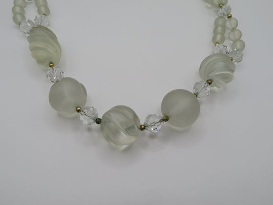 Vintage Frosted Glass & Crystal Sculptural Necklace