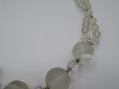 Vintage Frosted Glass & Crystal Sculptural Necklace