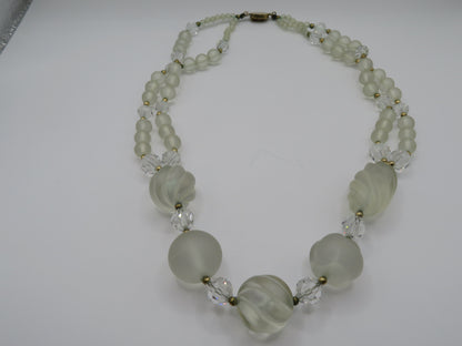 Vintage Frosted Glass & Crystal Sculptural Necklace
