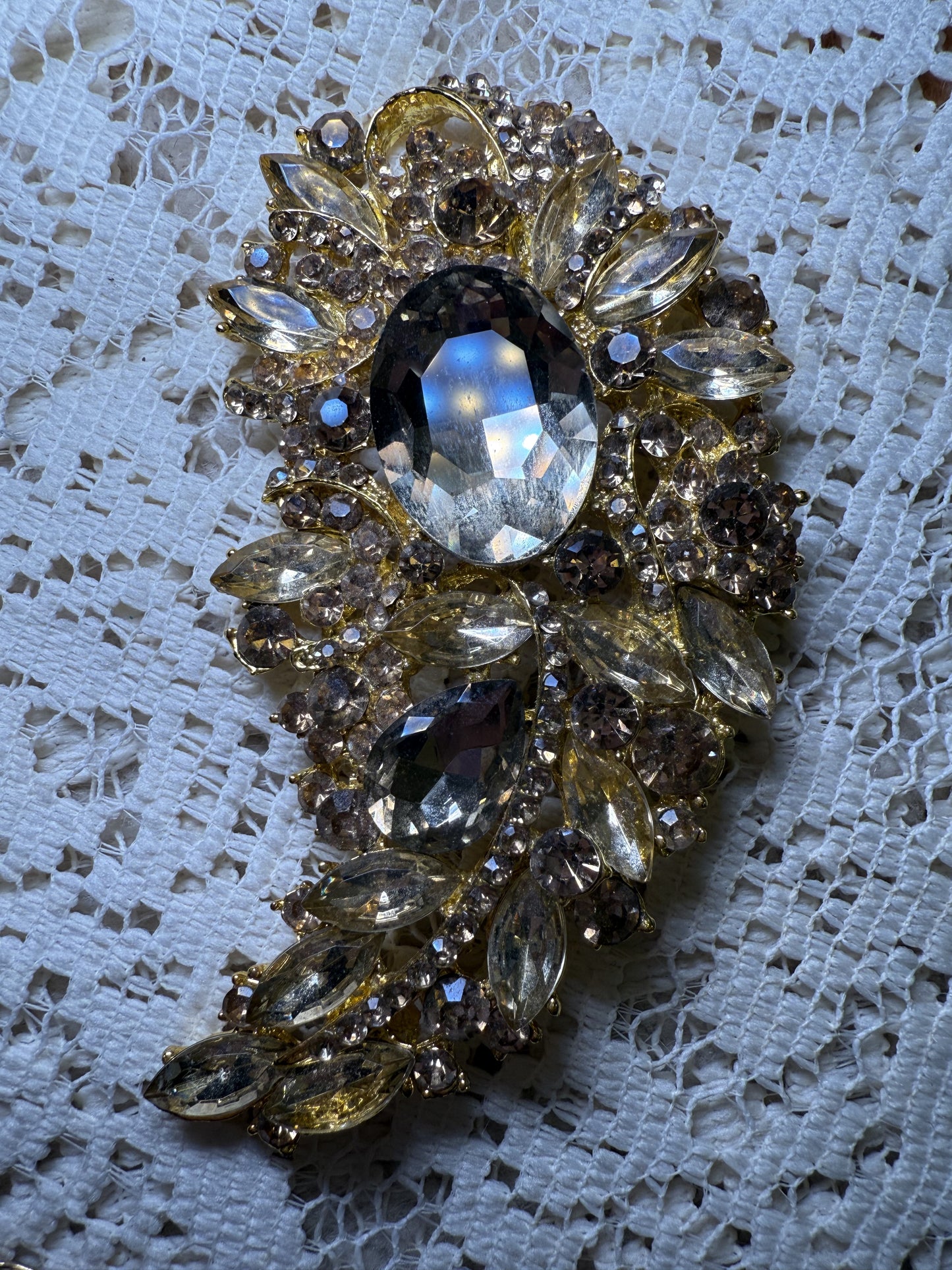 Massive Citrine Rhinestone Brooch