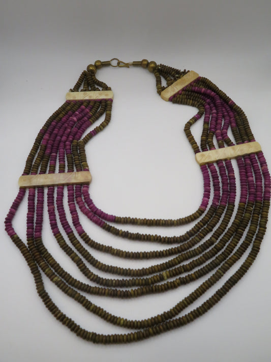 Vintage Wood & Carved Bone Collar Necklace