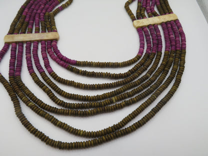 Vintage Wood & Carved Bone Collar Necklace