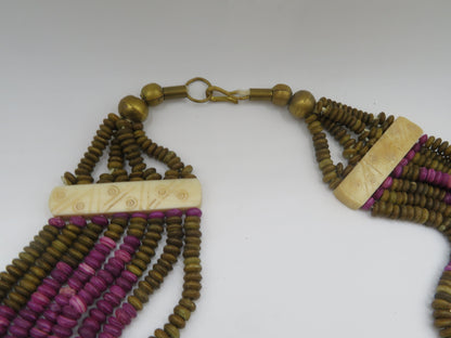 Vintage Wood & Carved Bone Collar Necklace