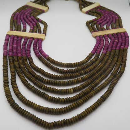 Vintage Wood & Carved Bone Collar Necklace