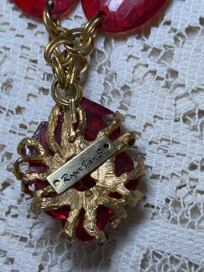 Vintage Roger Van S Red Statement Necklace