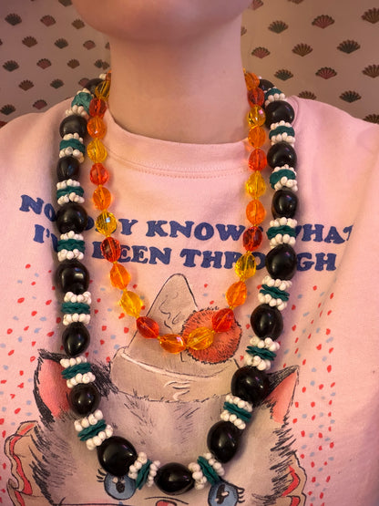 Vintage Sunset Jelly Bean Beaded West German Chunky Necklace