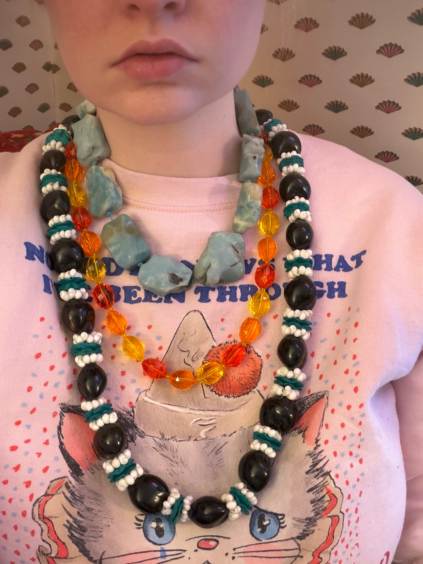 Vintage Sunset Jelly Bean Beaded West German Chunky Necklace