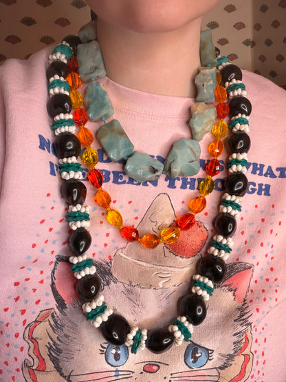 Vintage Hawaiian Kukui Nut Necklace Stack - 3 Stands