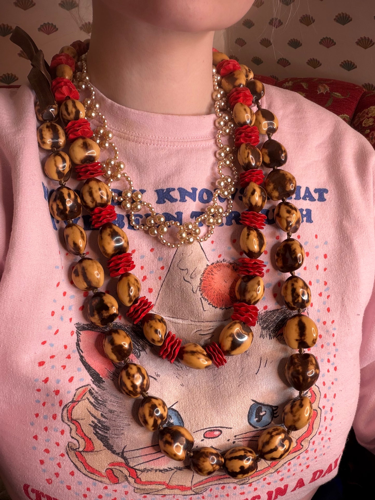 Vintage Hawaiian Kukui Nut Necklace Stack - 3 Stands