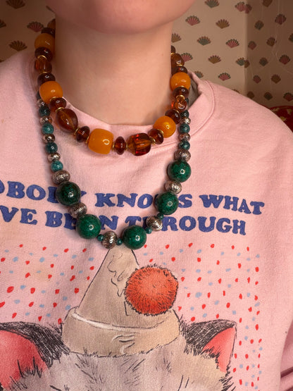 Vintage Chunky Amber Resin Beaded Necklace