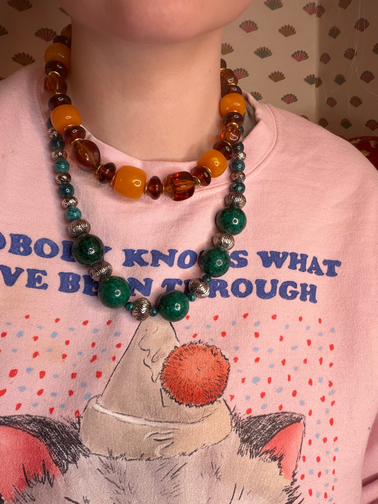 Vintage Chunky Amber Resin Beaded Necklace