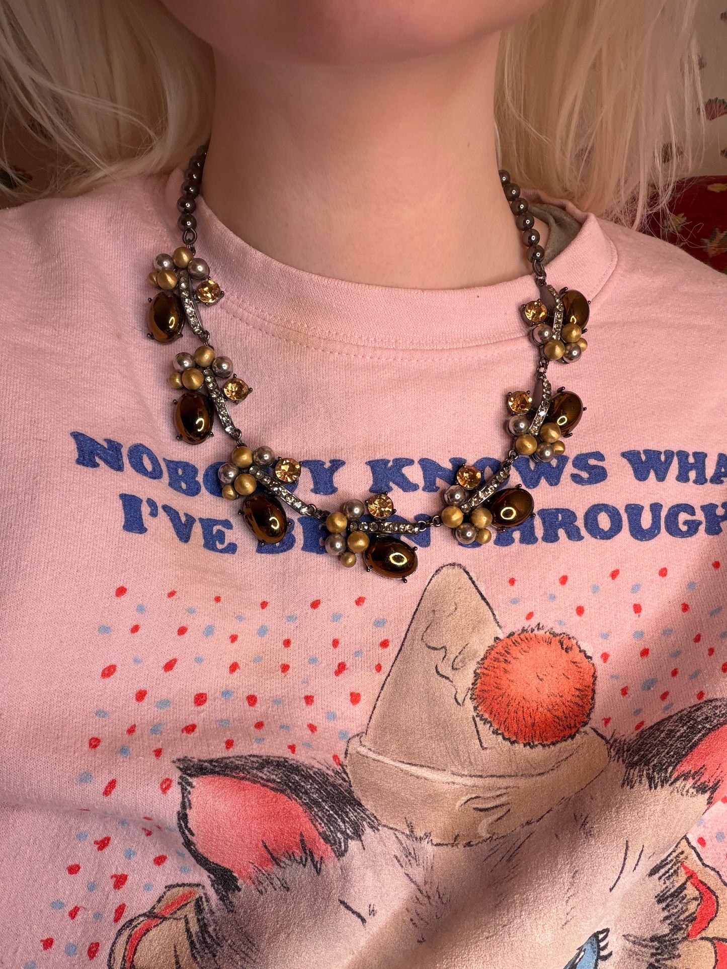 Vintage Golden Caramel Cabochon Rhinestone Necklace & Bracelet Set