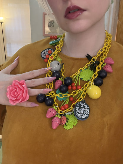 RARE Vintage Fruit Salad Charm Necklace