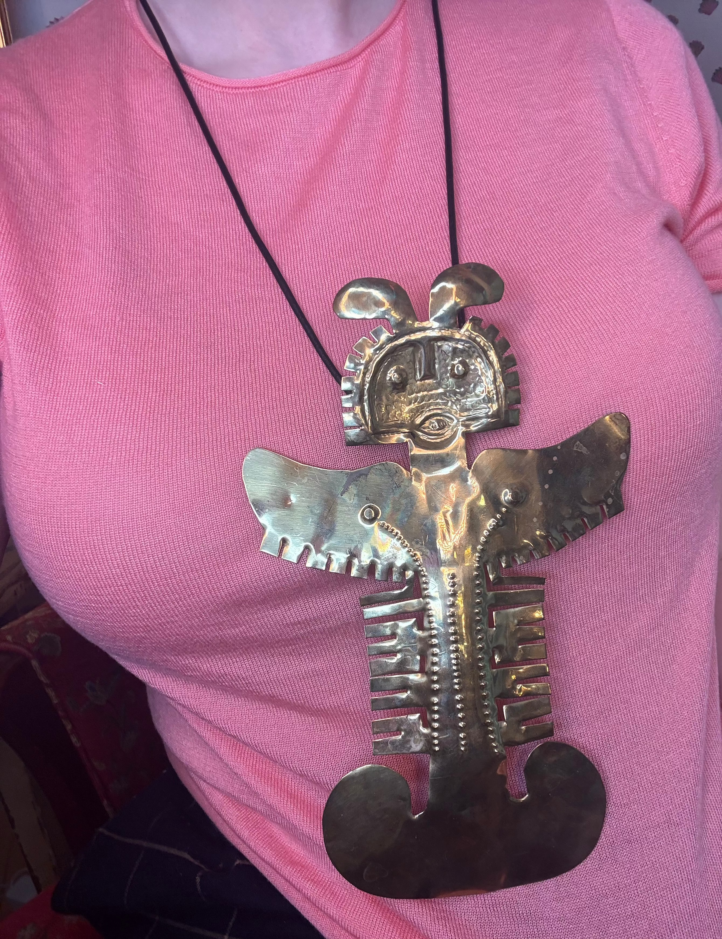 Iris Apfel's Vintage Massive Pre-Columbian Style Figural Pendant Necklace