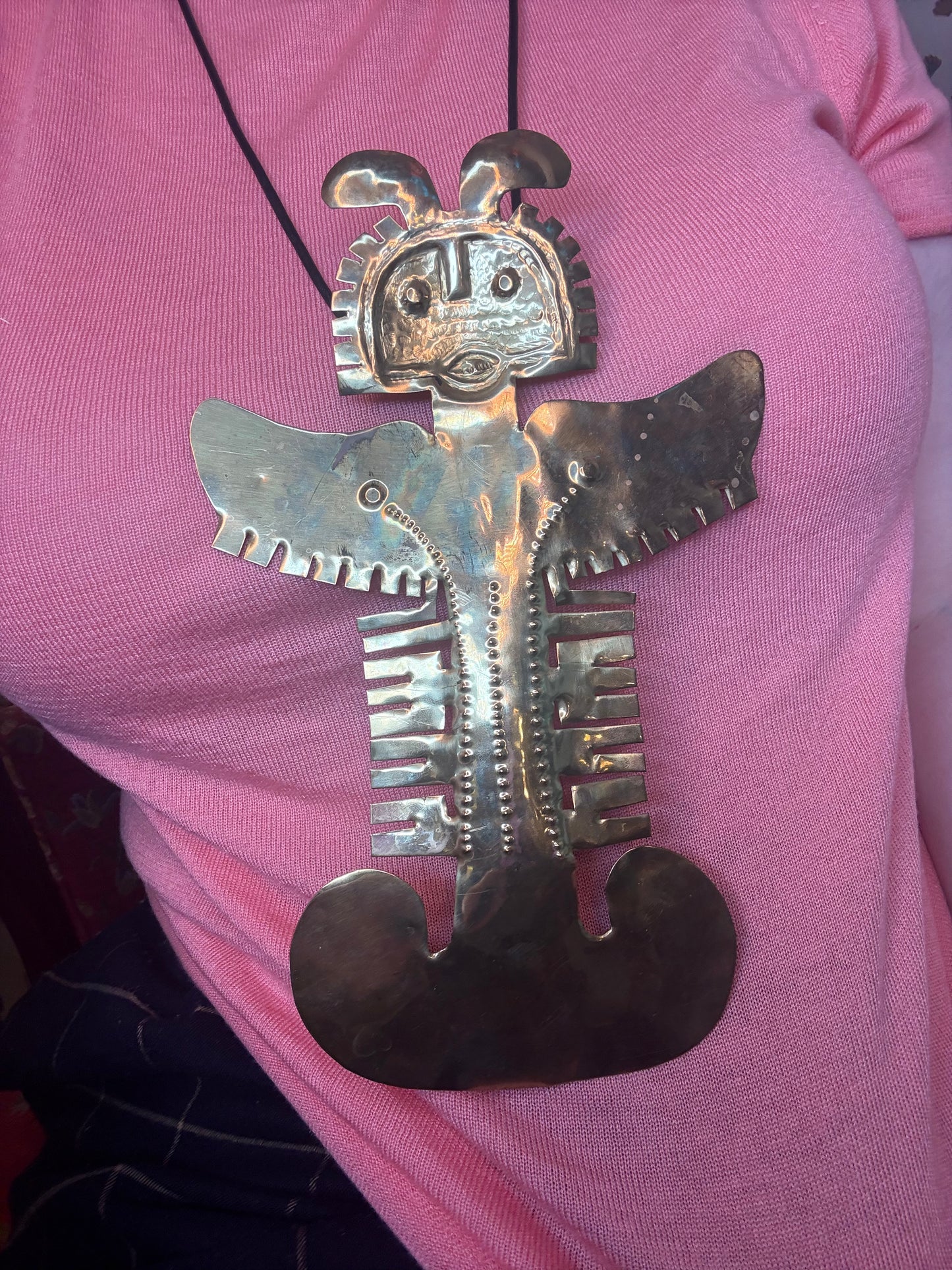 Iris Apfel's Vintage Massive Pre-Columbian Style Figural Pendant Necklace