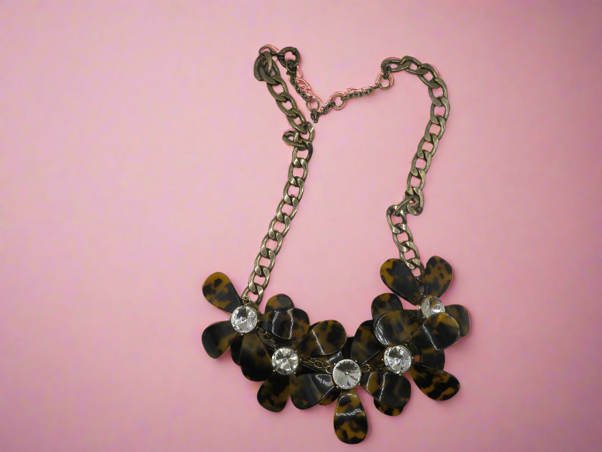 Vintage J. Crew Tortoiseshell Flower Statement Necklace