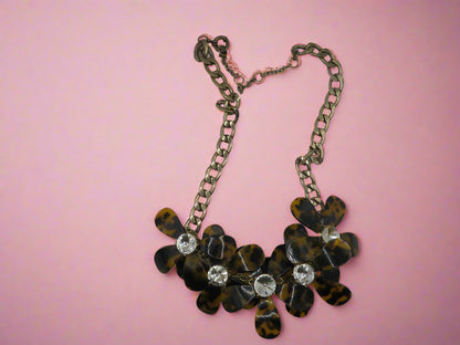 Vintage J. Crew Tortoiseshell Flower Statement Necklace