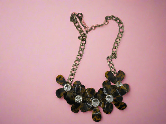 Vintage J. Crew Tortoiseshell Flower Statement Necklace
