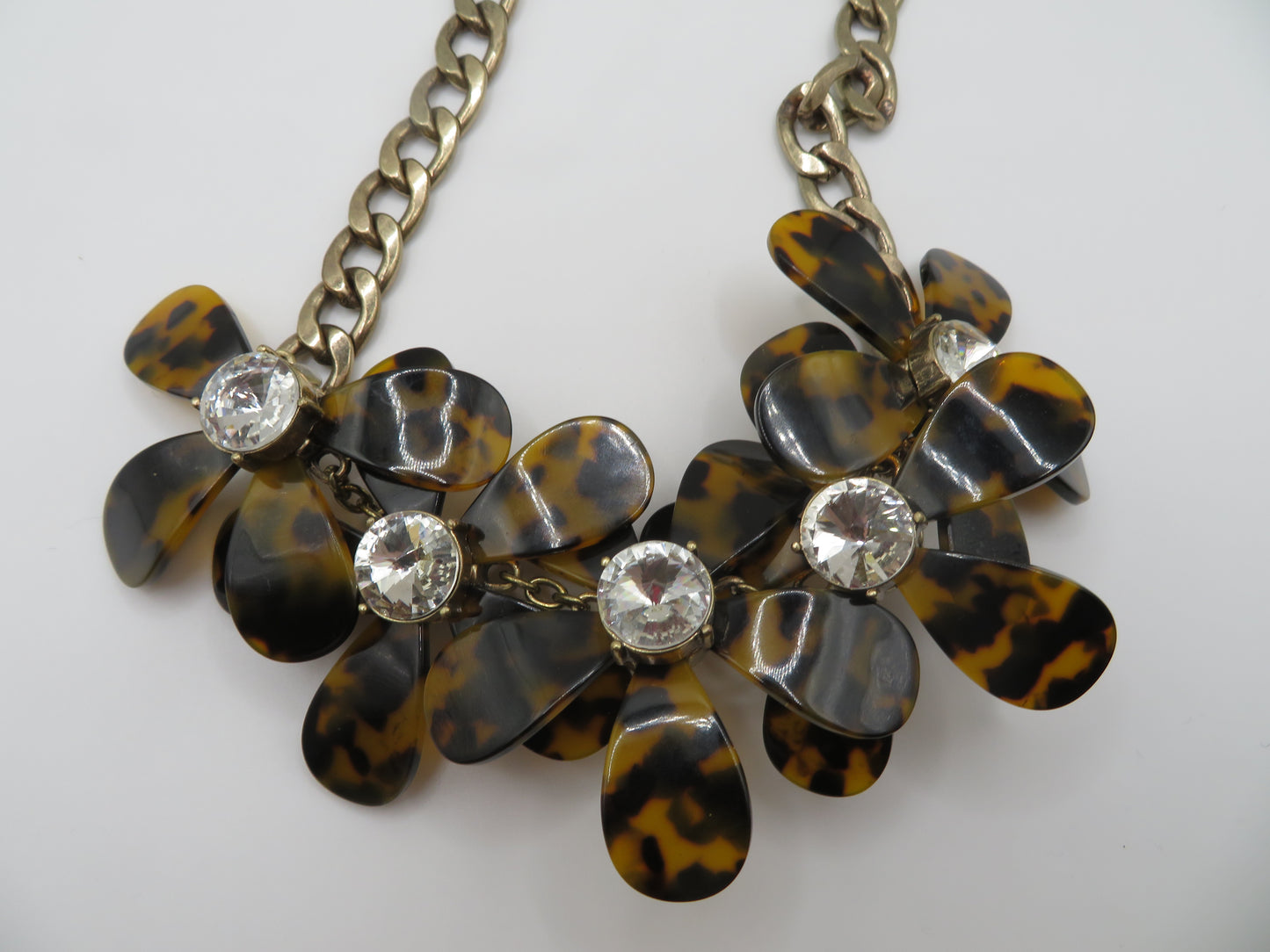 Vintage J. Crew Tortoiseshell Flower Statement Necklace