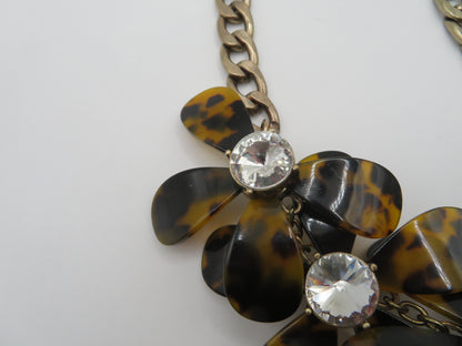 Vintage J. Crew Tortoiseshell Flower Statement Necklace