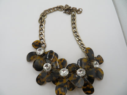 Vintage J. Crew Tortoiseshell Flower Statement Necklace
