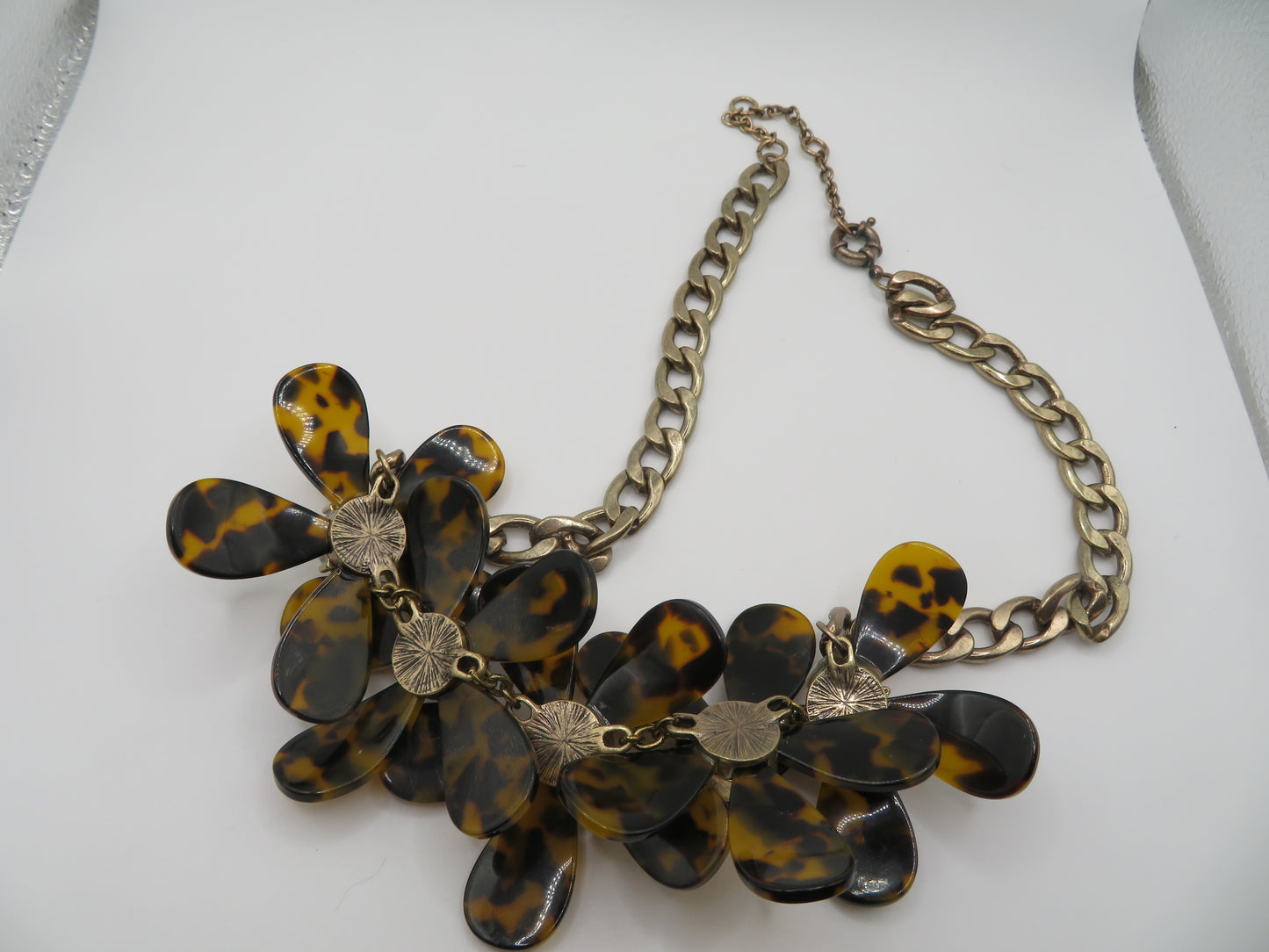 Vintage J. Crew Tortoiseshell Flower Statement Necklace