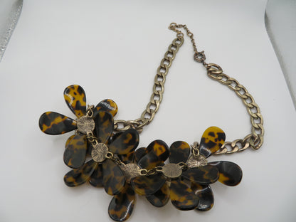 Vintage J. Crew Tortoiseshell Flower Statement Necklace
