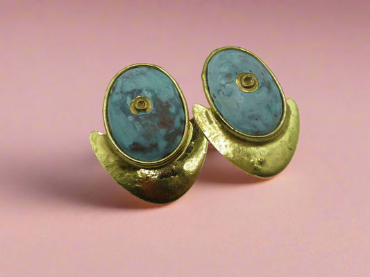 Vintage Huge Green Gold Earrings