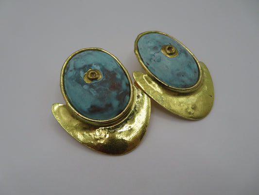 Vintage Huge Green Gold Earrings