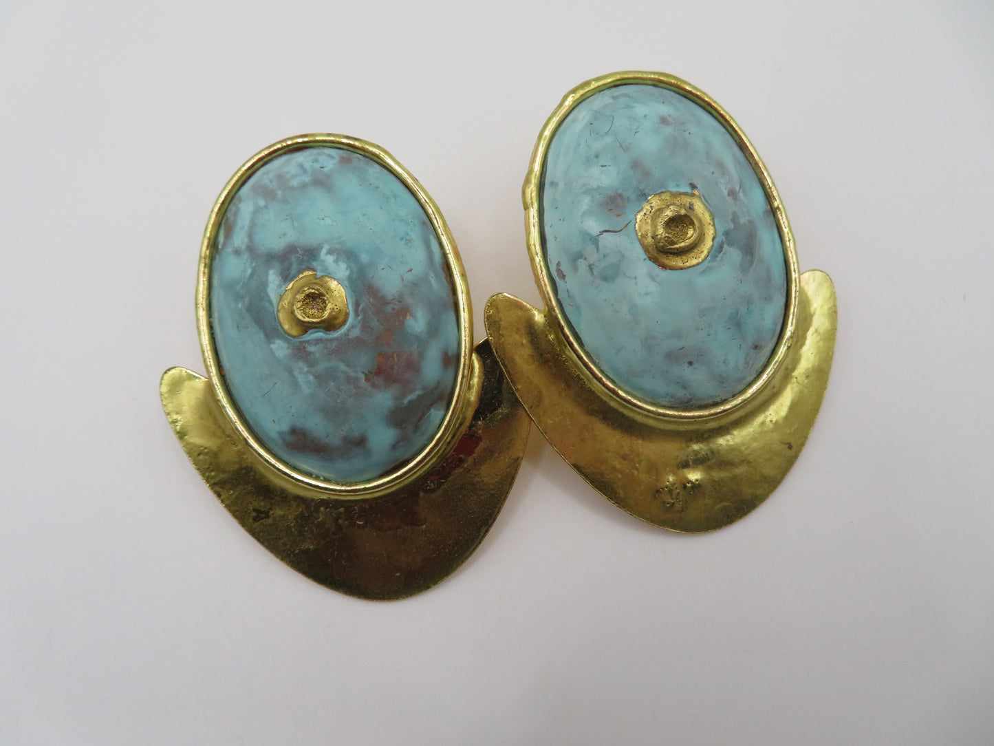 Vintage Huge Green Gold Earrings