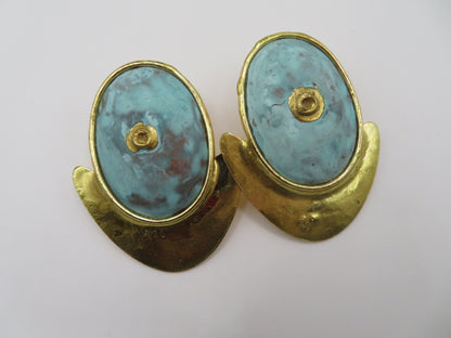 Vintage Huge Green Gold Earrings