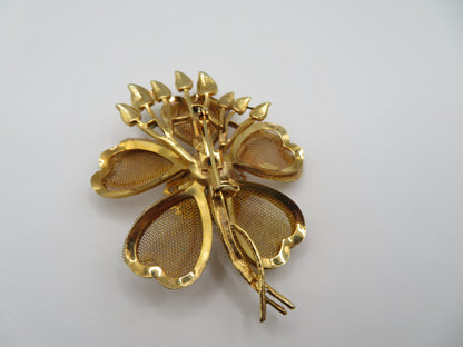 Vintage Midcentury Gold Pearl Flower Brooch