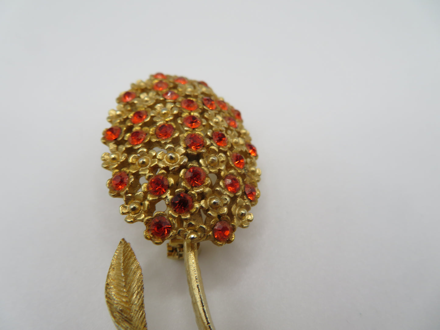 Vintage Marigold Rhinestone Gold Flower Brooch