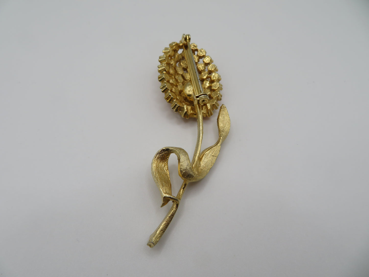 Vintage Marigold Rhinestone Gold Flower Brooch