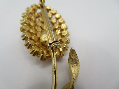Vintage Marigold Rhinestone Gold Flower Brooch