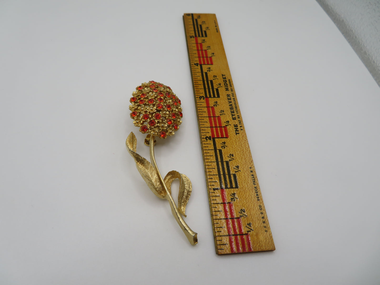 Vintage Marigold Rhinestone Gold Flower Brooch