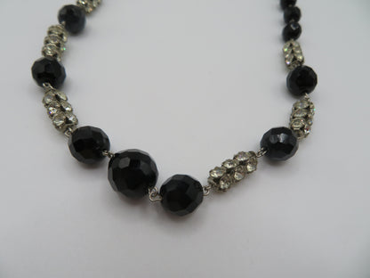 Vintage Jet Black Austrian Crystal Rhinestone Necklace