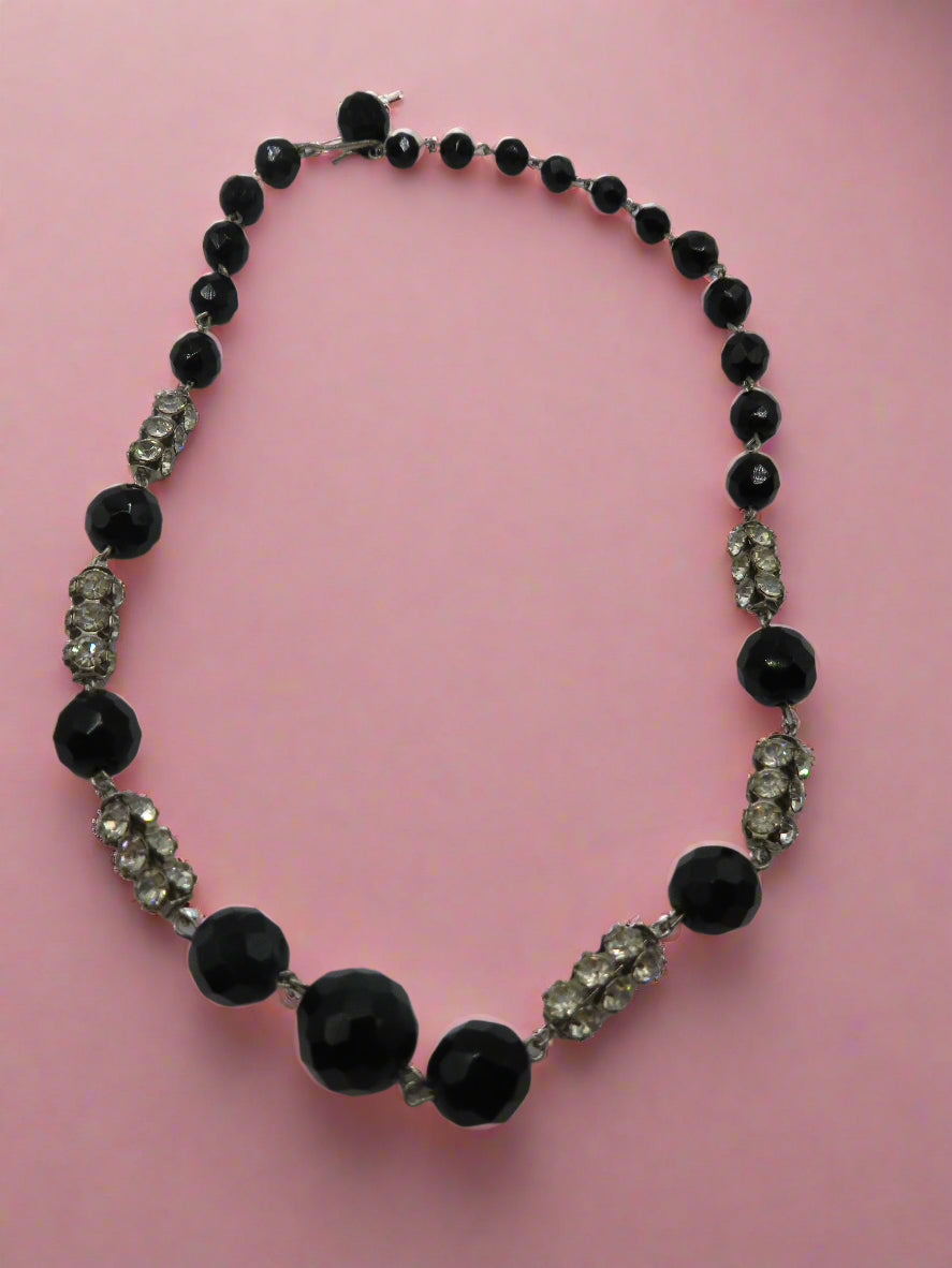 Vintage Jet Black Austrian Crystal Rhinestone Necklace