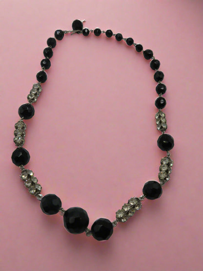 Vintage Jet Black Austrian Crystal Rhinestone Necklace