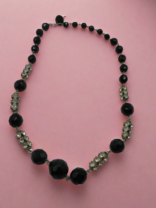 Vintage Jet Black Austrian Crystal Rhinestone Necklace