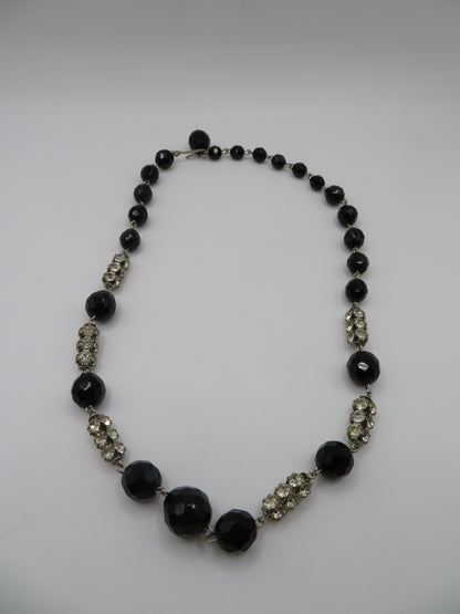 Vintage Jet Black Austrian Crystal Rhinestone Necklace