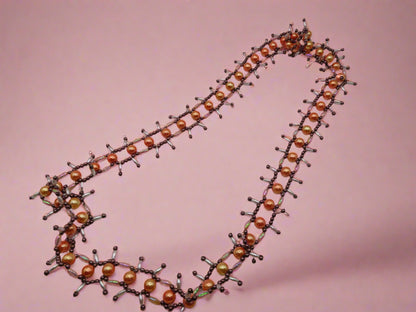 Vintage Peach Champagne Metallic Midcentury Pearl Fringe Necklace