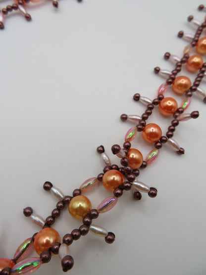 Vintage Peach Champagne Metallic Midcentury Pearl Fringe Necklace
