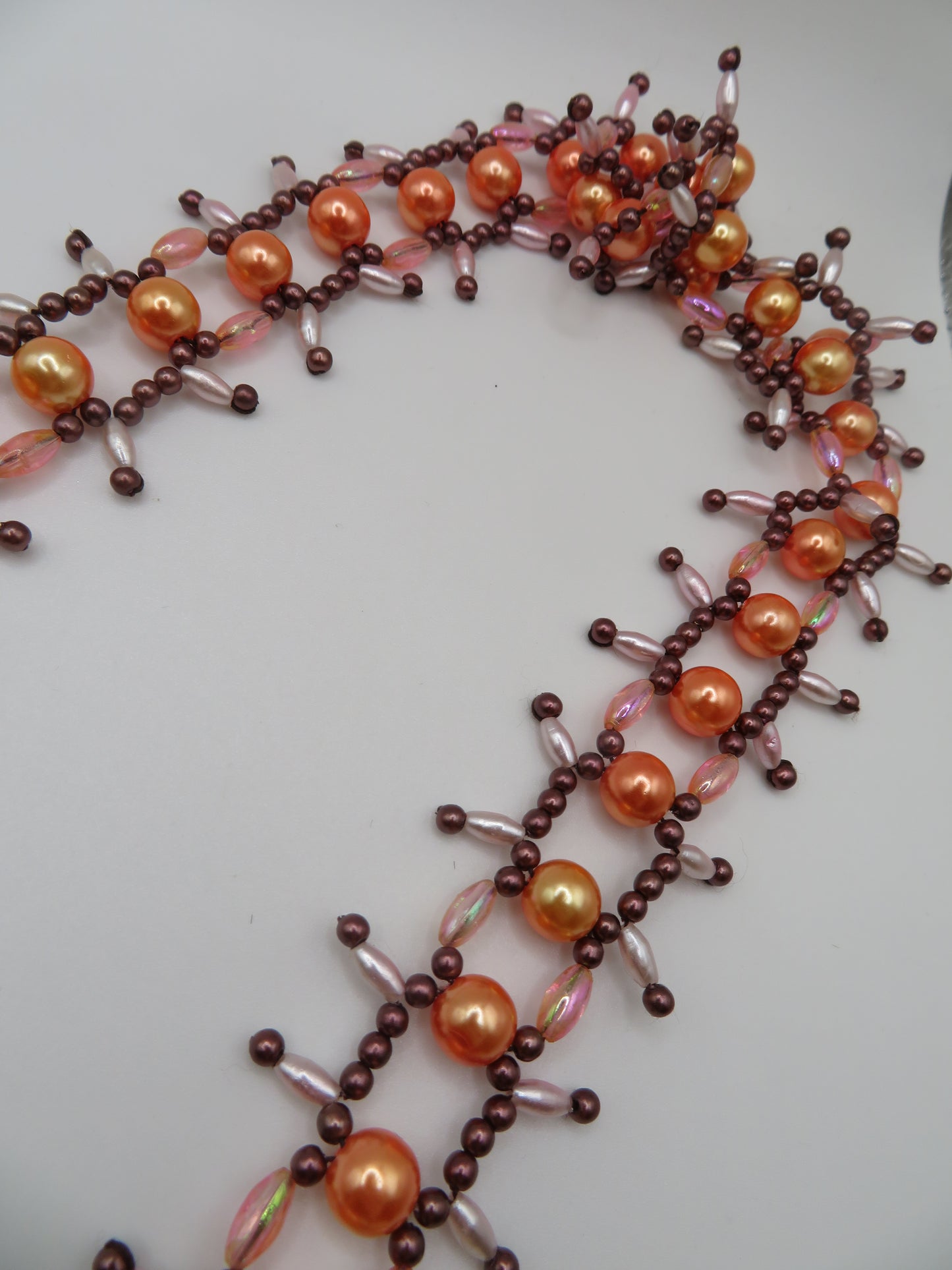 Vintage Peach Champagne Metallic Midcentury Pearl Fringe Necklace
