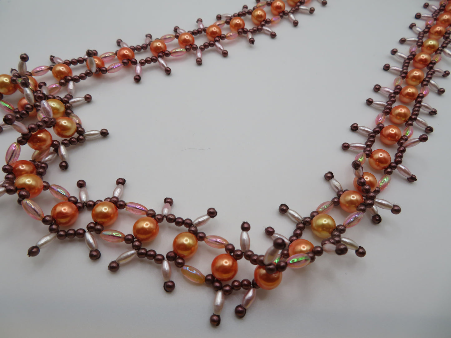 Vintage Peach Champagne Metallic Midcentury Pearl Fringe Necklace