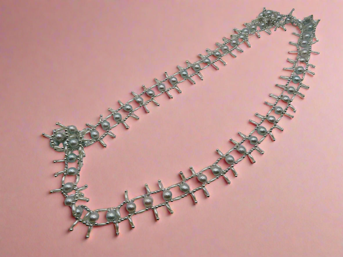 Vintage Mint Champagne Metallic Midcentury Pearl Fringe Necklace