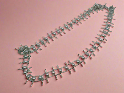 Vintage Mint Champagne Metallic Midcentury Pearl Fringe Necklace