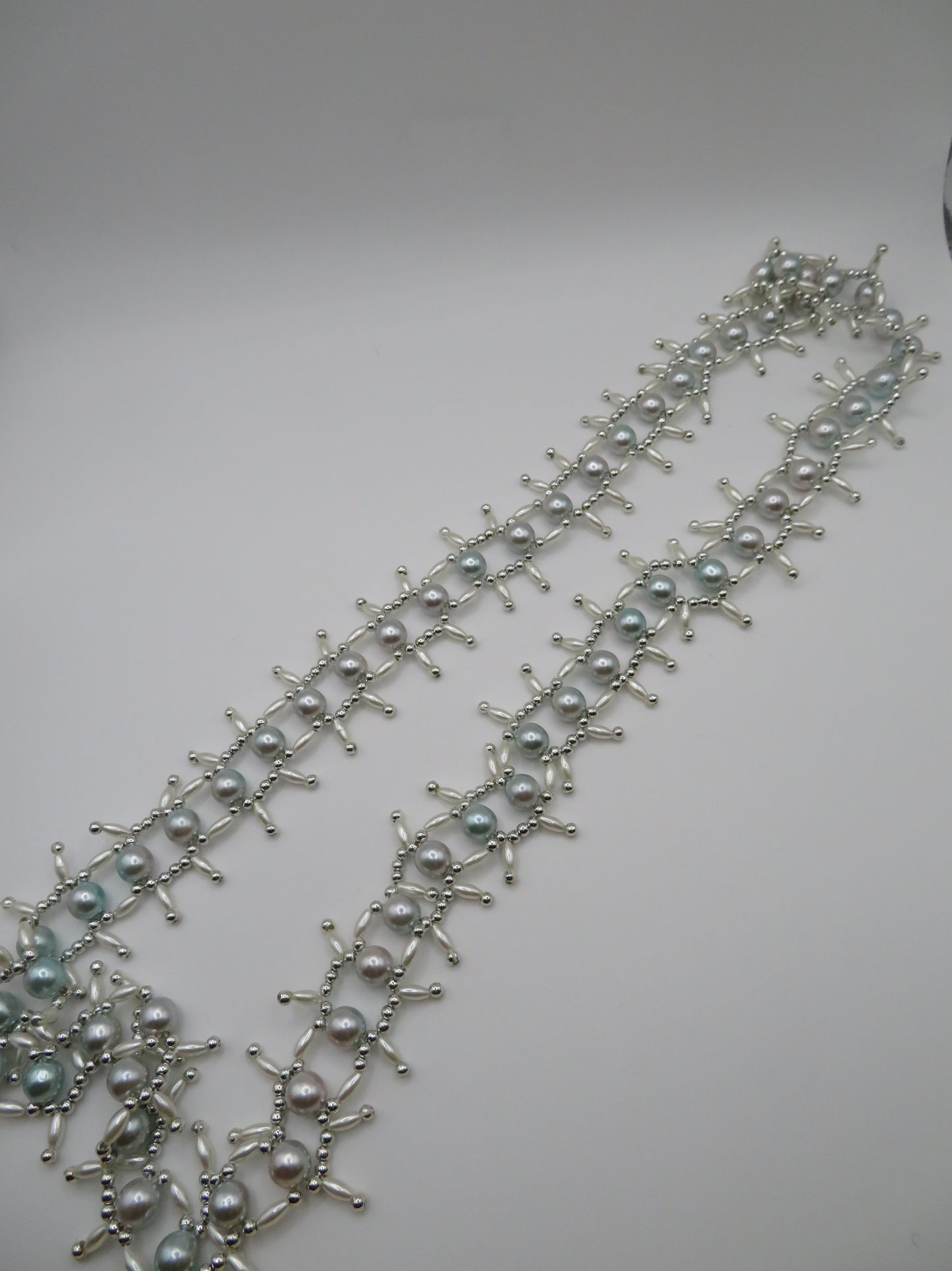 Vintage Mint Champagne Metallic Midcentury Pearl Fringe Necklace